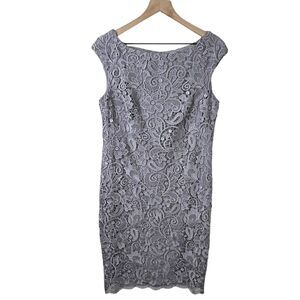 Lauren Ralph Lauren Womens Gray Floral Lace Scalloped Hem‎ Sheath Dress 10